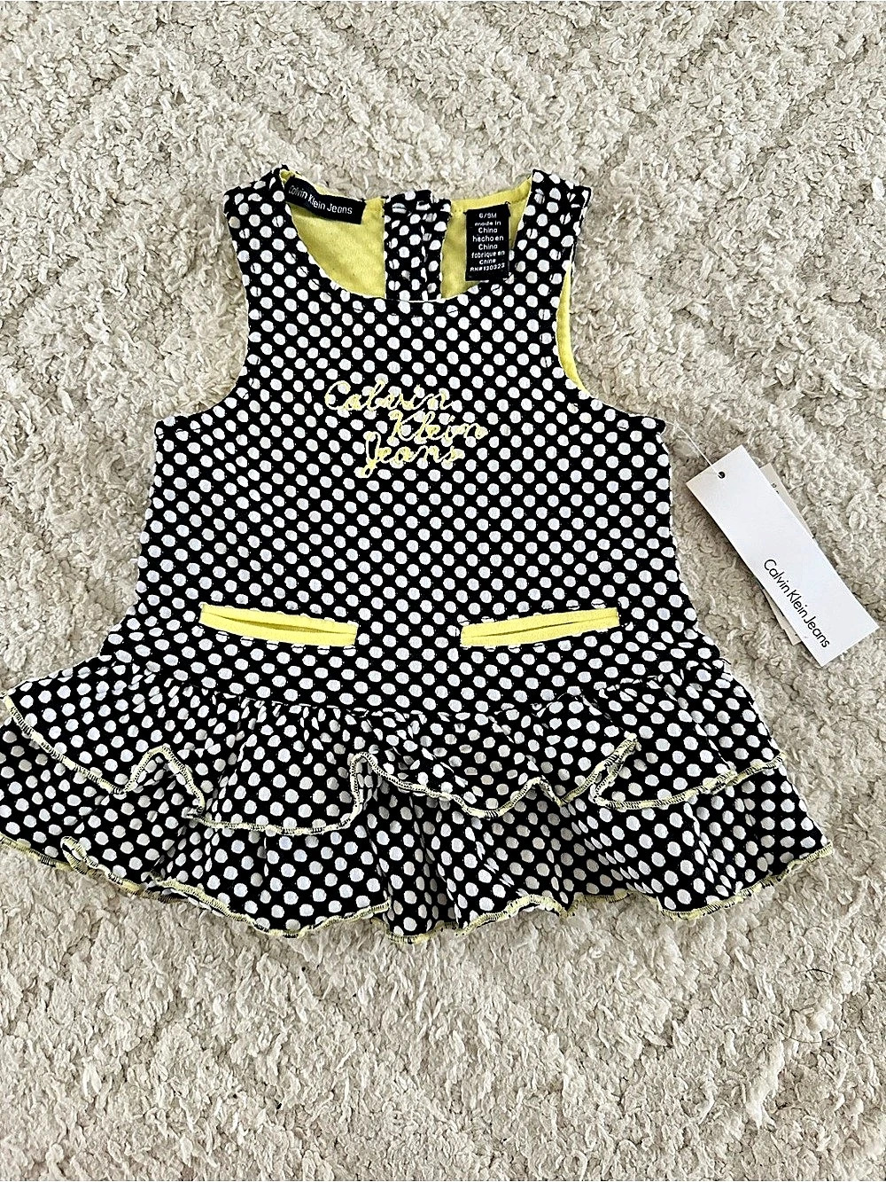 New with Tags Calvin Klein Jeans Baby Girls Polka Dot Ruffle Dress Size 6/9M